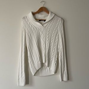 100% Cotton White Shawl Neck Knit Sweater
